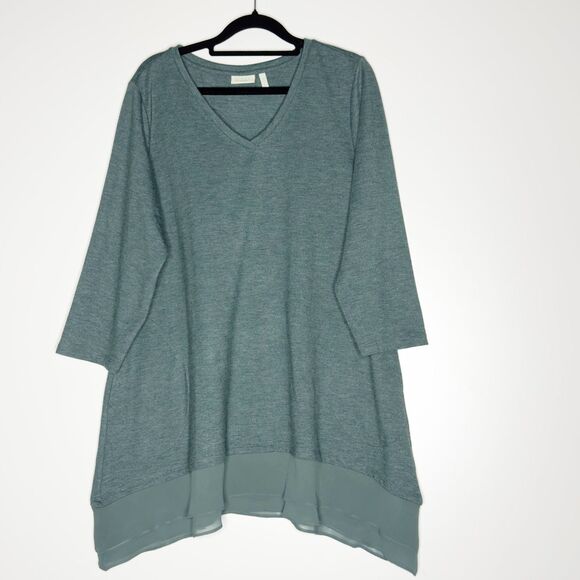 LOGO Lounge Lori Goldstein French Terry Tunic Top Green Women's Size Large - Picture 7 of 7